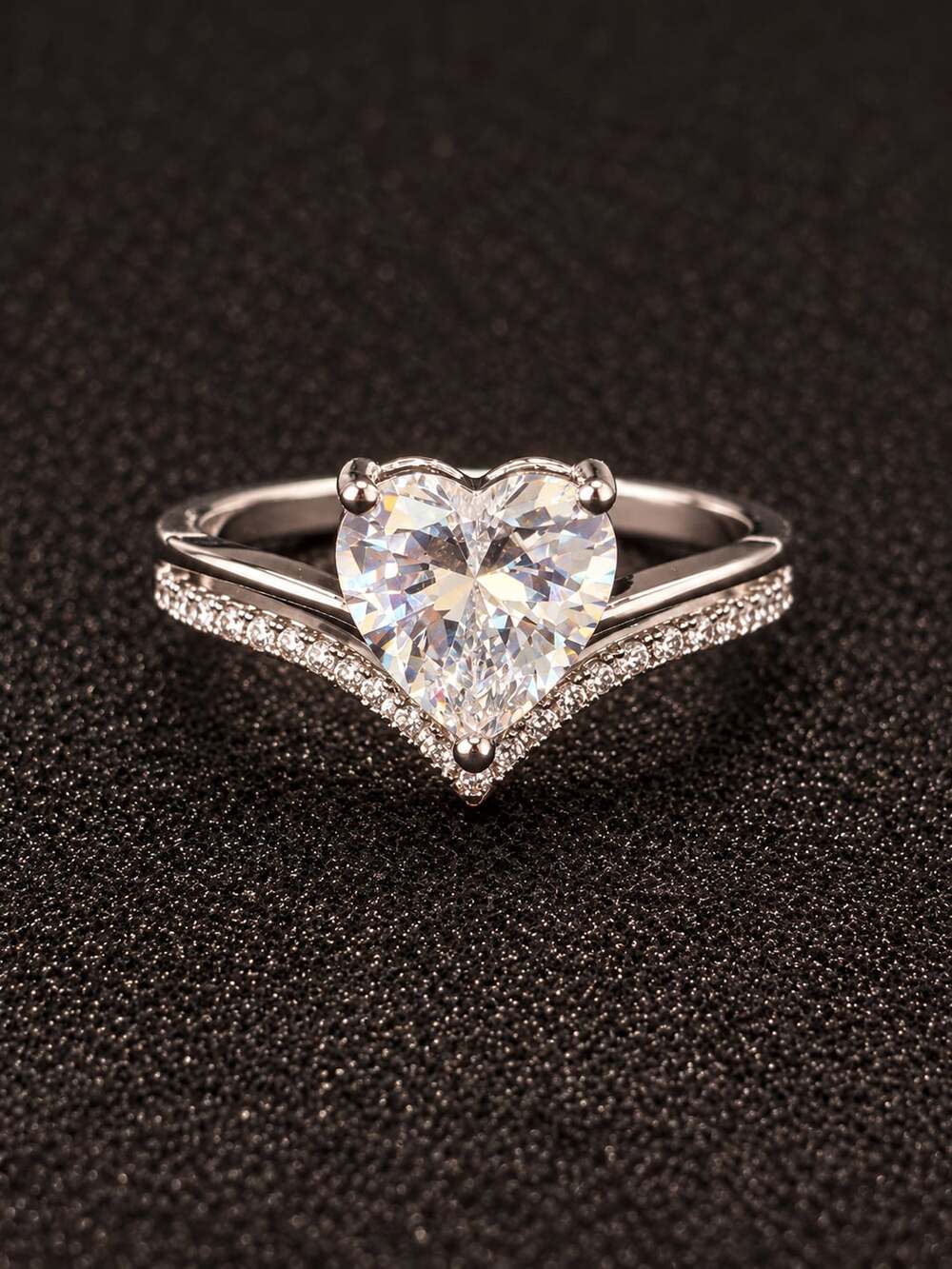 Heart CZ Wishbone Ring